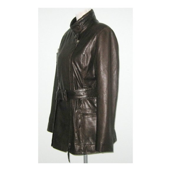 NWT Bod & Christensen JORDIN Leather TRENCH Coat Belted Women Jacket L MSRP $475 - Picture 3 of 5